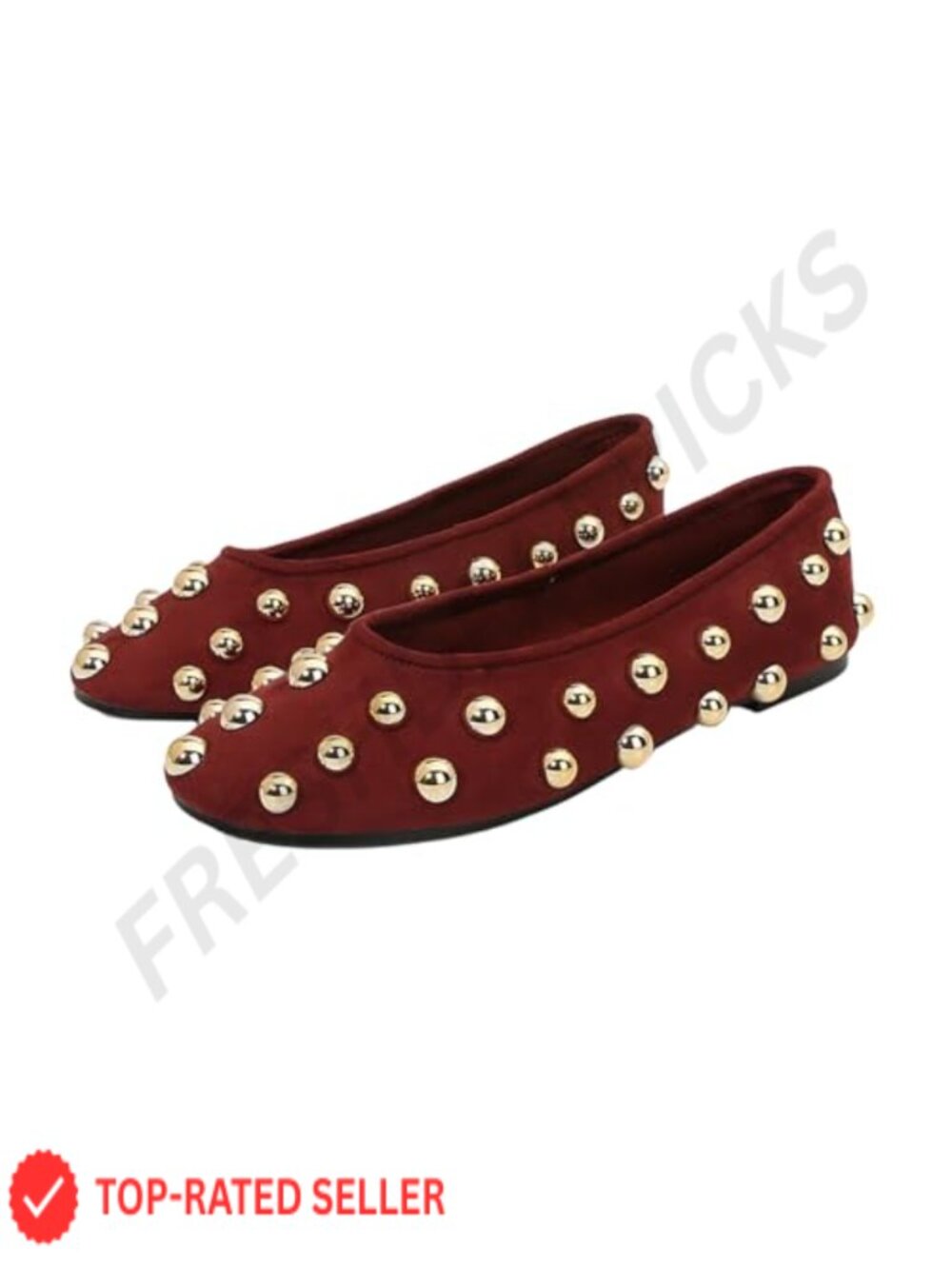 Suede Ballet Flats Round Toe Studded Slip On Comfort Flats